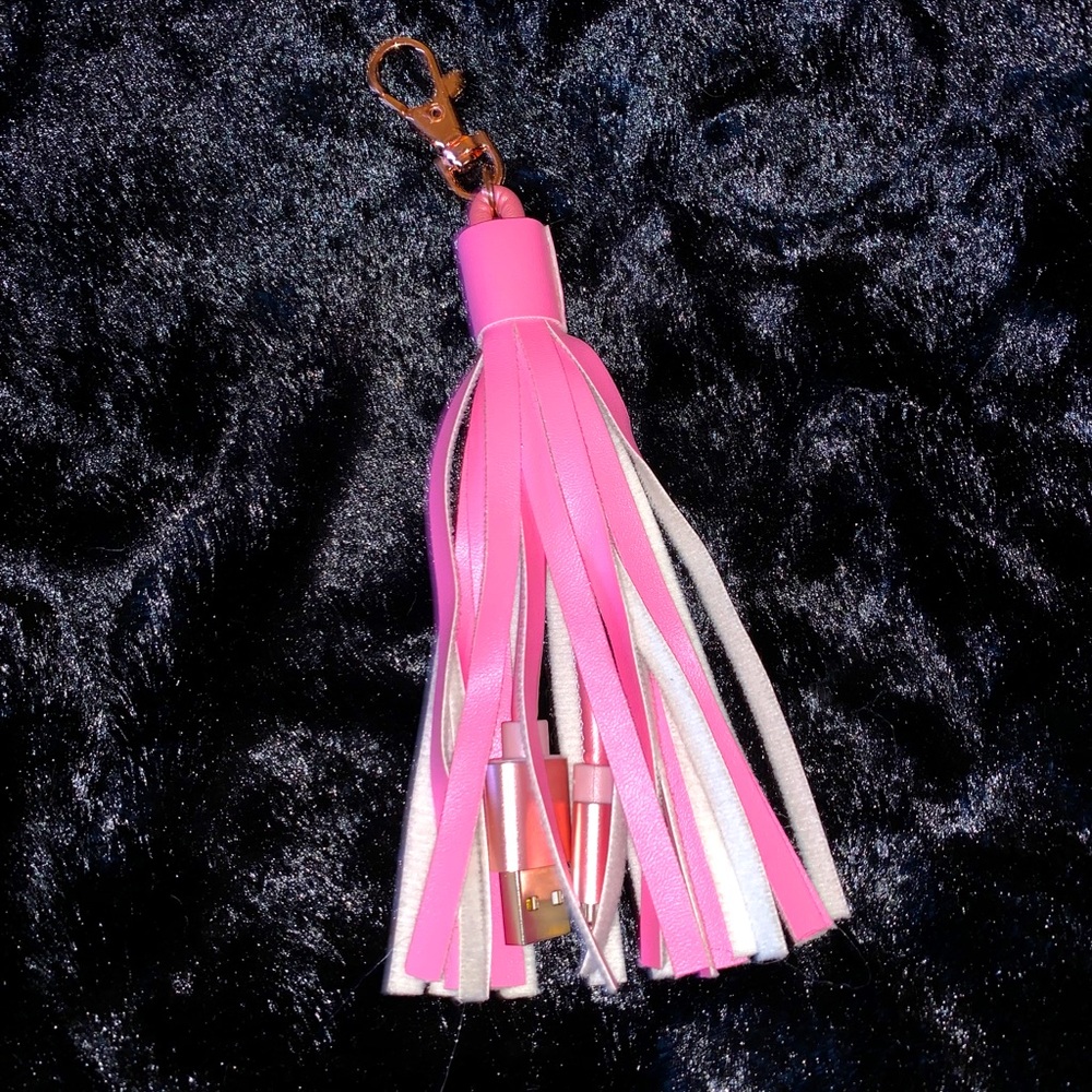 Pink leather tassel keychain/charger